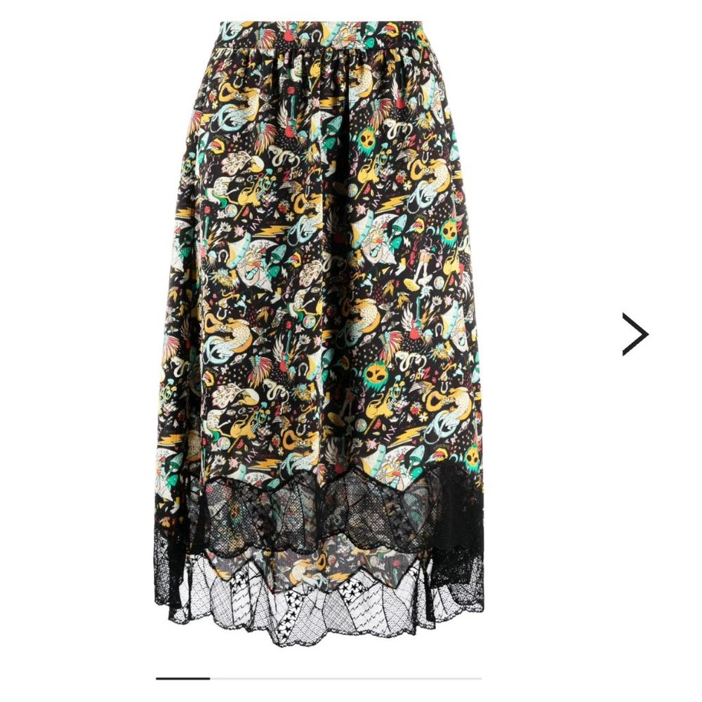 ZADIG & VOLTAIRE High Low midi lace trim skirt with skull 💀 pattern